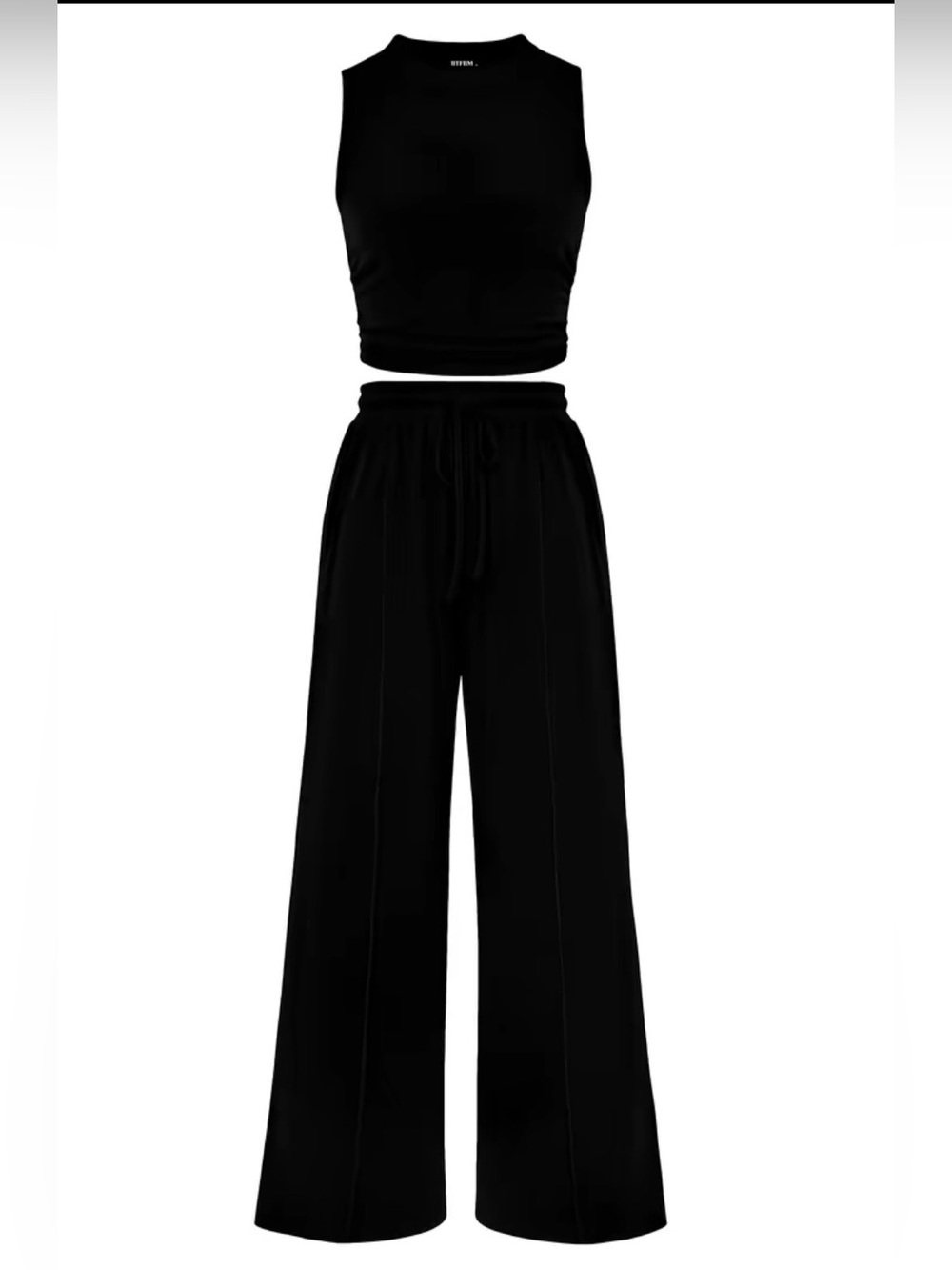 BTFBM 2pc Black Ribbed Comfy Casual Dressy Tank Top Pants Style Women’s M NWOT